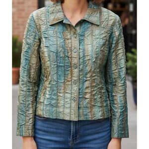 Erin London ELCC Medium Blue Brown & Green Textured Shimmer Vintage Jacket